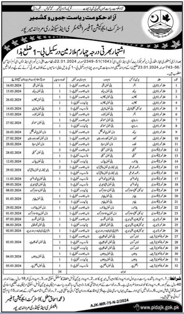 Elementary & Secondary Education Department Jobs 2024 – Elementary & Secondary Education AJK Jobs 2024 — original advertisement