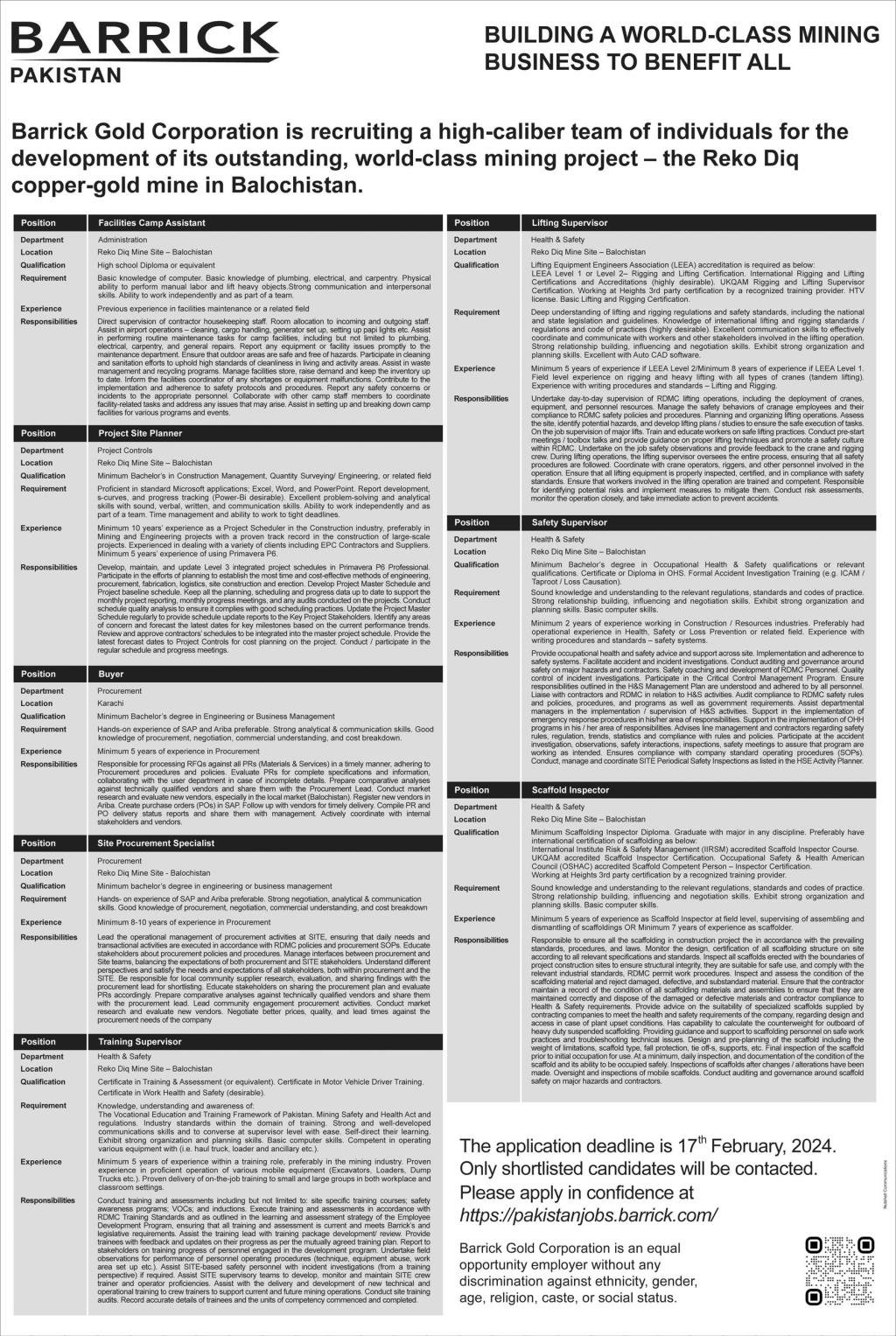 Barrick Pakistan Quetta Jobs 2024 Jobs 2024 — original advertisement