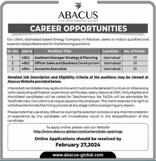 Abacus Global Islamabad Jobs 2024 – Private Company Jobs 2024 — original advertisement