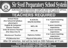 Sir Syed Preparatory School System Islamabad Jobs 2024 Jobs 2024 — original advertisement