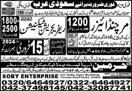 Merchandiser & Refrigeration Technician Jobs 2024 – Harmain Trade Test & Technical Training Center Jobs 2024 — original advertisement