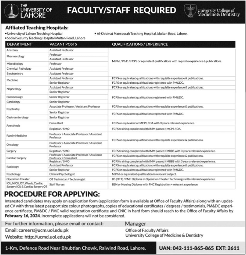 The University Of Lahore UOL Jobs 2024 Jobs 2024 — original advertisement