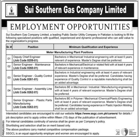 Sui Southern Gas Company Limited Jobs 2024 Jobs 2024 — original advertisement