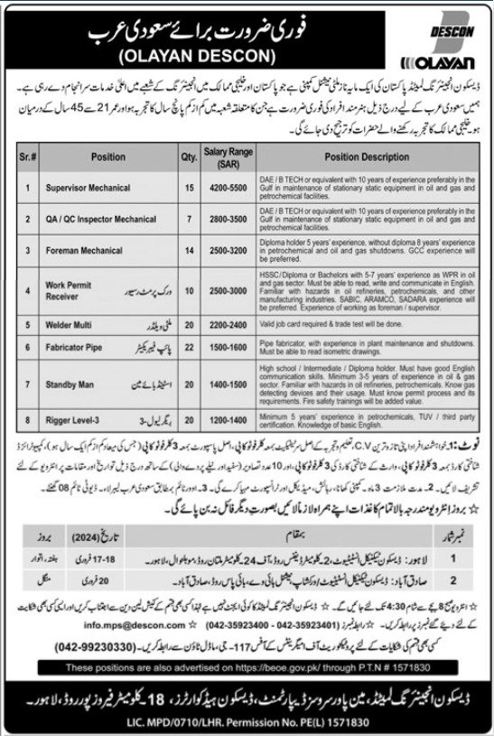 Descon Engineering Limited Jobs 2024 In KSA Jobs 2024 — original advertisement
