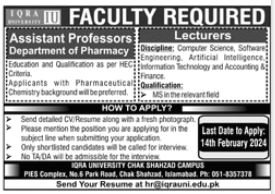 Iqra University Islamabad Jobs 2024 – Iqra University Islamabad Campus Jobs 2024 — original advertisement