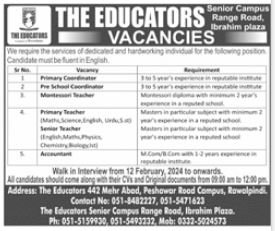 The Educators Rawalpindi Punjab Jobs 2024 – Private Sector Organization Jobs 2024 — original advertisement