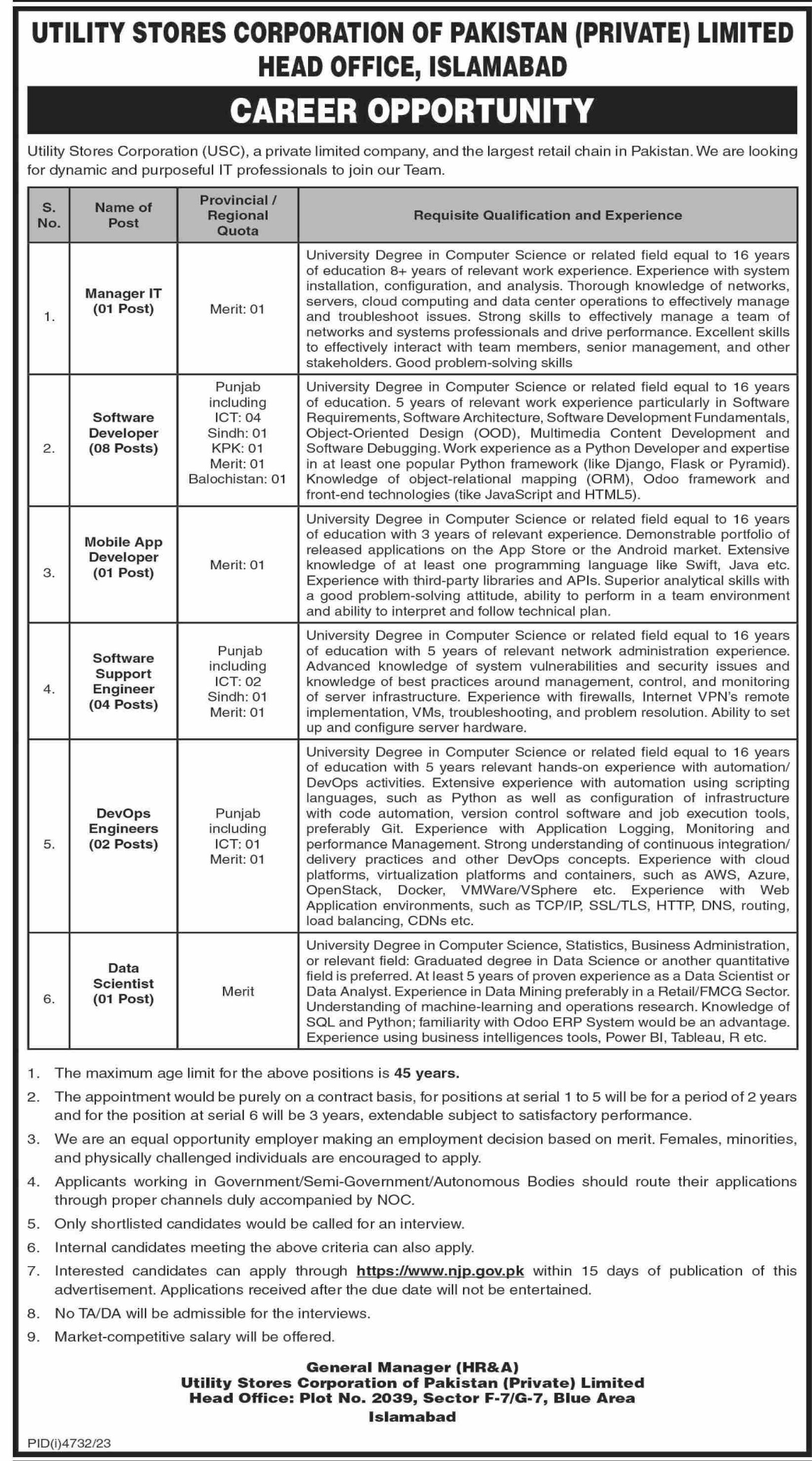 Utility Stores Corporation of Pakistan Jobs 2024 Jobs 2024 — original advertisement