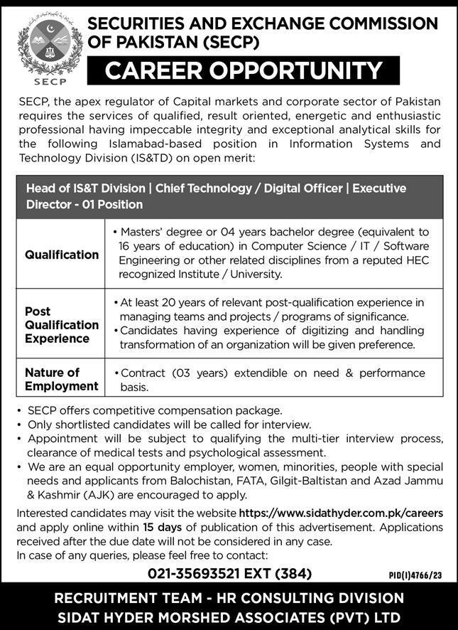 Securities & Exchange Commission Of Pakistan SECP Job 2024 Jobs 2024 — original advertisement