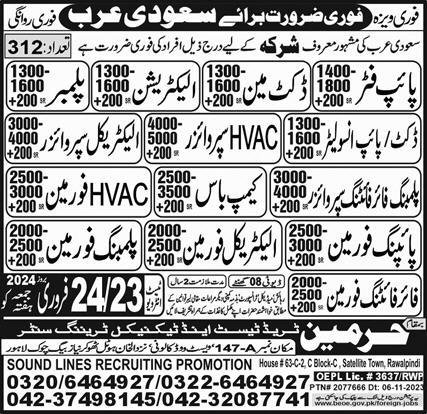 Camp Boss & Fire Fighting Foreman Jobs 2024 – Harmain Trade Test & Technical Training Center Jobs 2024 — original advertisement