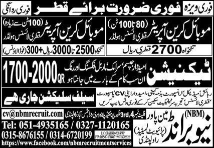 Mobile Crane Operator & Technician Jobs 2024 In Qatar – New Brand Manpower Jobs 2024 — original advertisement