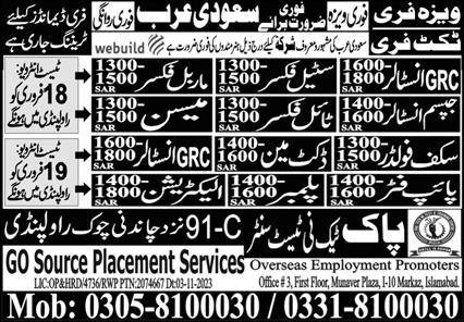 GRC Installer & Docket Man Jobs 2024 In Saudi Arabia – Pak Techni Test Center Jobs 2024 — original advertisement