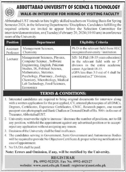 Abbottabad University of Science and Technology Jobs Jobs 2024 — original advertisement