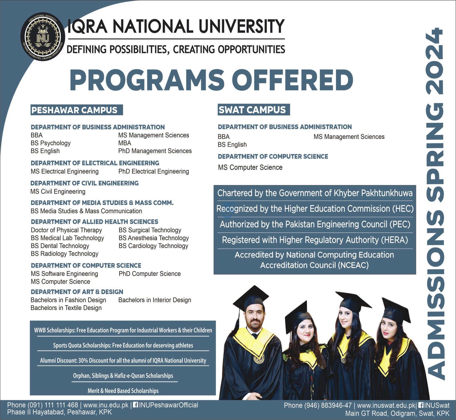 Admissions Open in Iqra National University Peshawar Campus – IQRA National University Pesawar Admissions 2024 — original advertisement