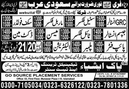 Gypsum Installer & GRC Installer Jobs 2024 In Saudi Arabia – Pak Asia Technical Training Centre Jobs 2024 — original advertisement