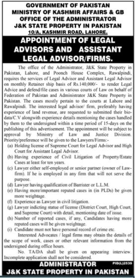 Ministry Of Kashmir Affairs & Gilgit Baltistan Jobs 2024 – Ministry of Kashmir Affairs and Gilgit Baltistan Jobs 2024 — original advertisement