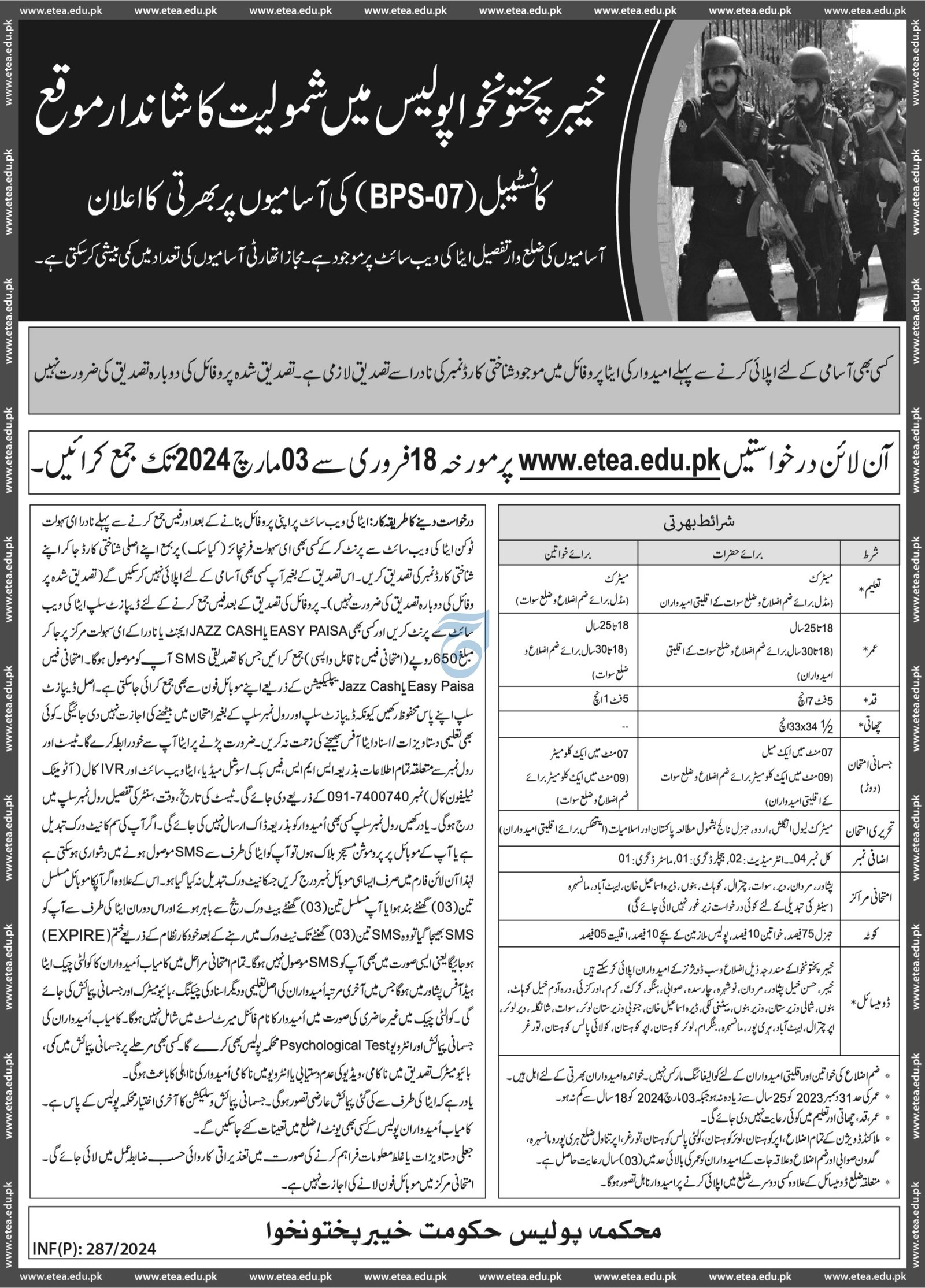 Police Department Khyber Pakhtunkhwa Jobs 2024 – Police Department KPK Jobs 2024 — original advertisement