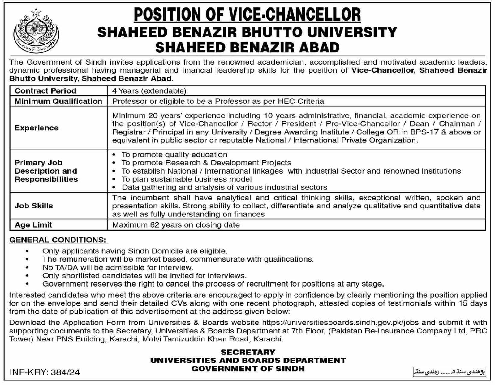 Shaheed Benazir Bhutto University Nawabshah Jobs 2024 – Shaheed Benazir Bhutto University Shaheed Benazirabad Jobs 2024 — original advertisement