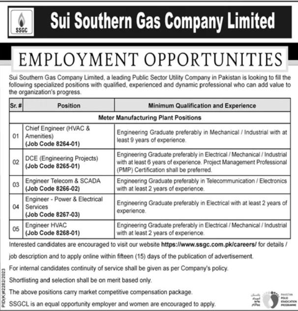 Sui Southern Gas Company Limited SSGC Karachi Jobs 2024 Jobs 2024 — original advertisement