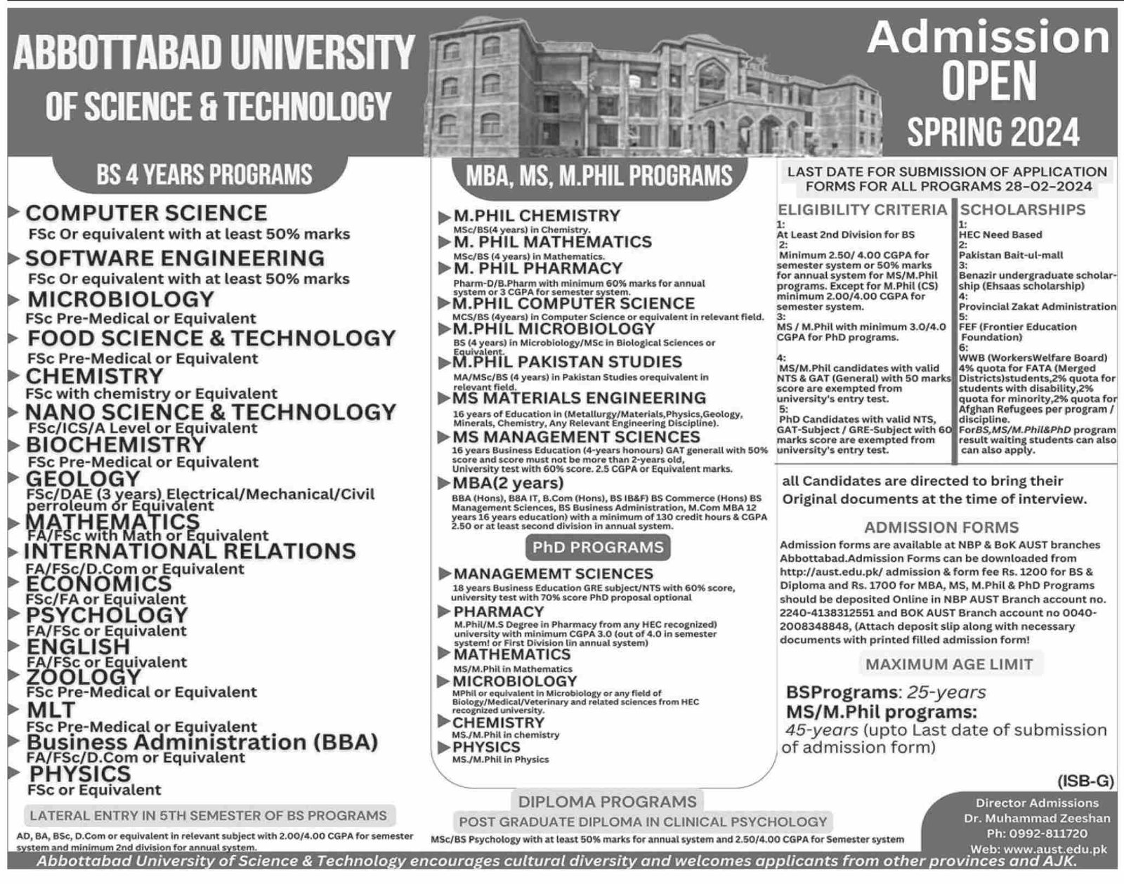 Admissions Open in Abbottabad University of Science Technoly – Abbottabad University of Science and Technology Admissions 2024 — original advertisement