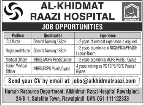 Al Khidmat Raazi Hospital Rawalpindi Jobs 2024 – Al-Khidmat Hospital Jobs 2024 — original advertisement