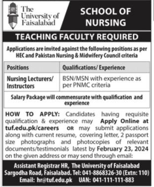 The University of Faisalabad Jobs 2024 – Faisalabad Medical University, Faisalabad Jobs 2024 — original advertisement
