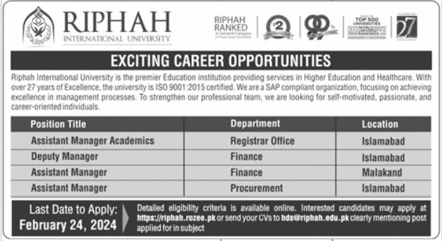 Riphah Group Rawalpindi Jobs 2024 – Riphah International University Jobs 2024 — original advertisement