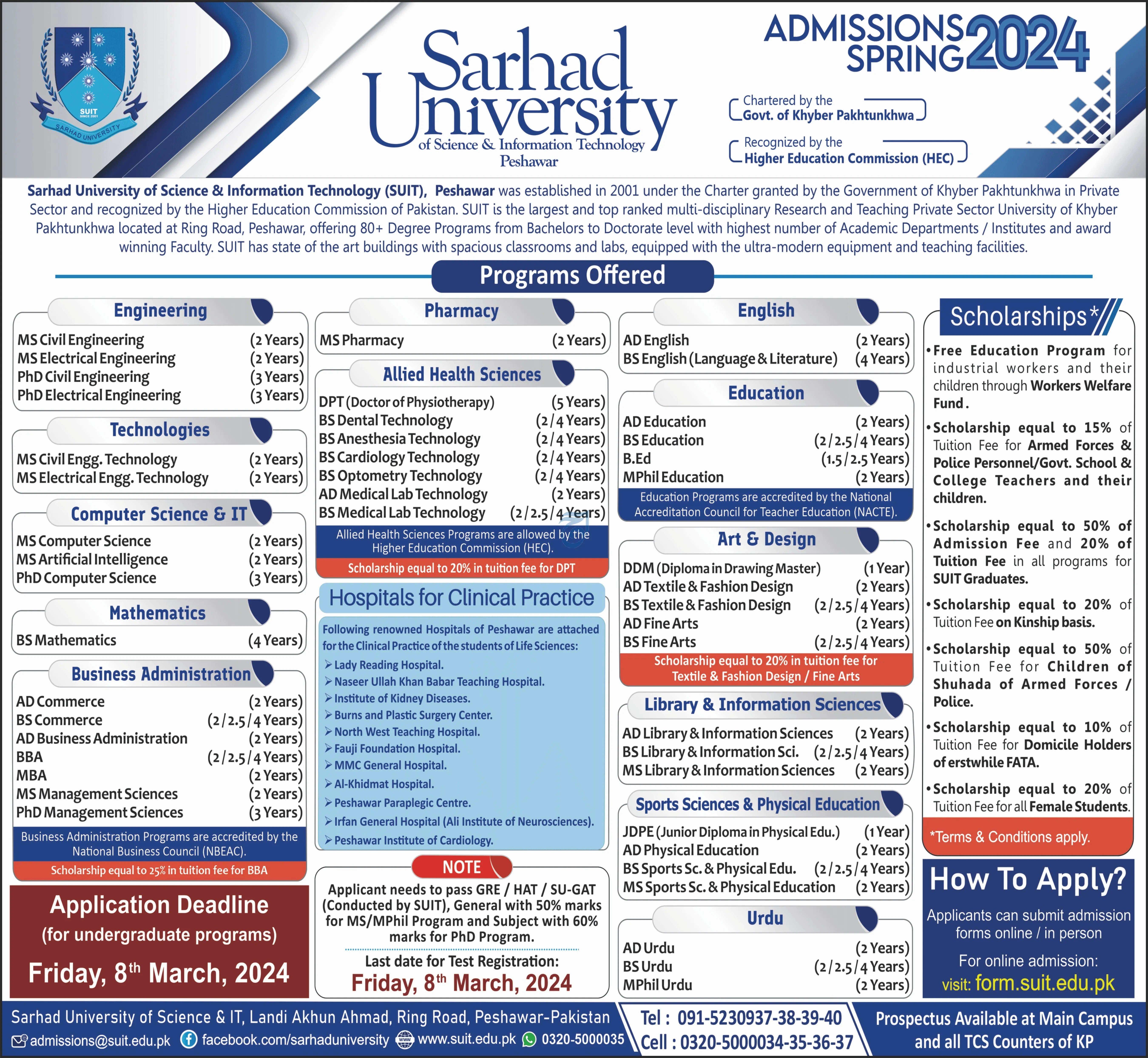 Admissiosn Open in Sarhad University of Science 2024 – Sarhad University of Science and Information Technology Peshawar Admissions 2024 — original advertisement