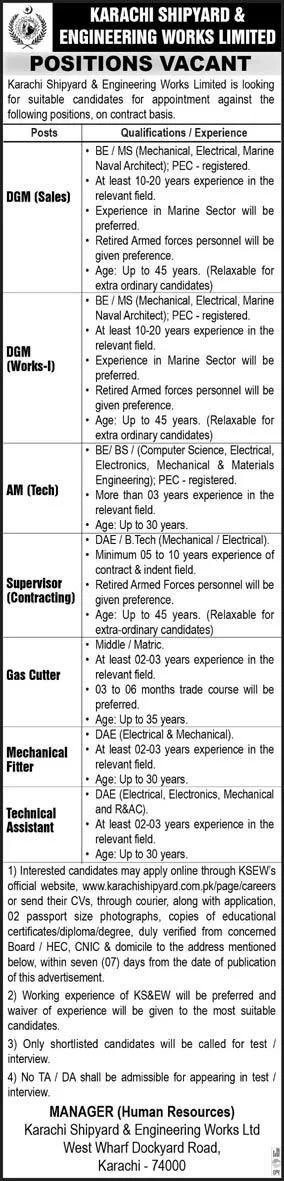 Karachi Shipyard and Engineering Works Limited Karachi Jobs – Karachi Shipyard & Engineering Works Limited Jobs 2024 — original advertisement