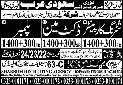 Shuttering Carpenter & Docket Man Jobs 2024 In Saudi Arabia – M Pak Makkah Manpower Services Jobs 2024 — original advertisement