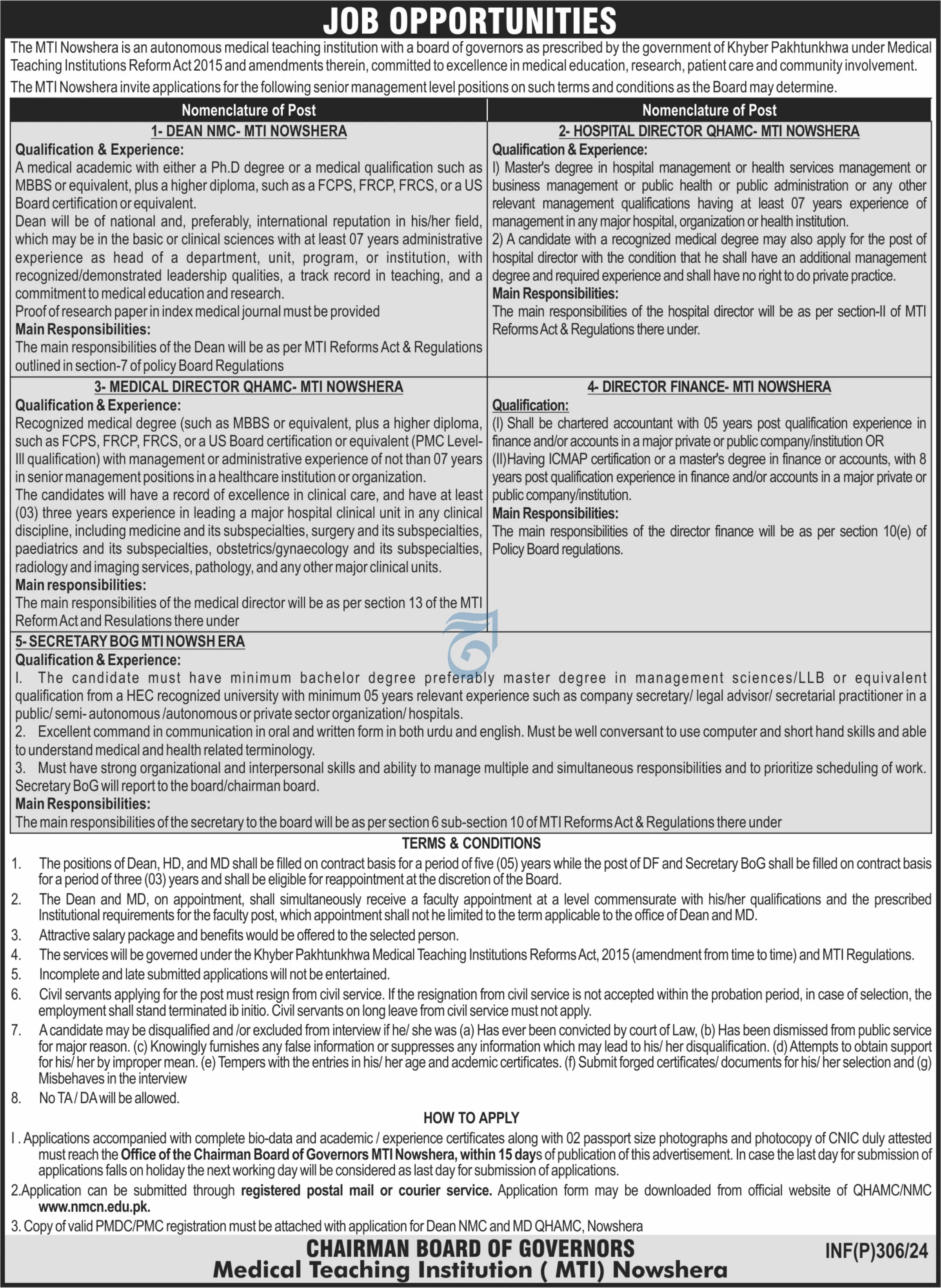 Medical Teaching Institution MTI Nowshera Jobs 2024 – Medical Teaching Institution Nowshera Jobs 2024 — original advertisement