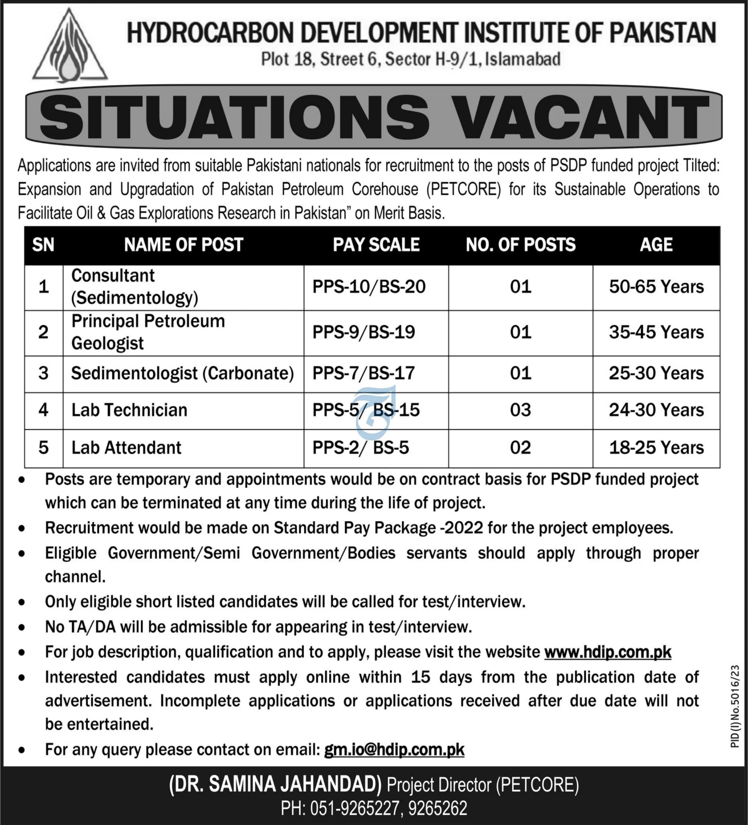 Hydrocarbon Development Institute of Pakistan Islamabad Jobs Jobs 2024 — original advertisement