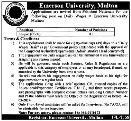 Emerson University Multan Jobs 2024 Jobs 2024 — original advertisement