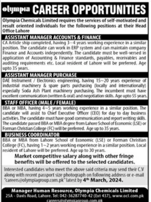 Olympia Chemicals Limited Jobs 2024 Jobs 2024 — original advertisement