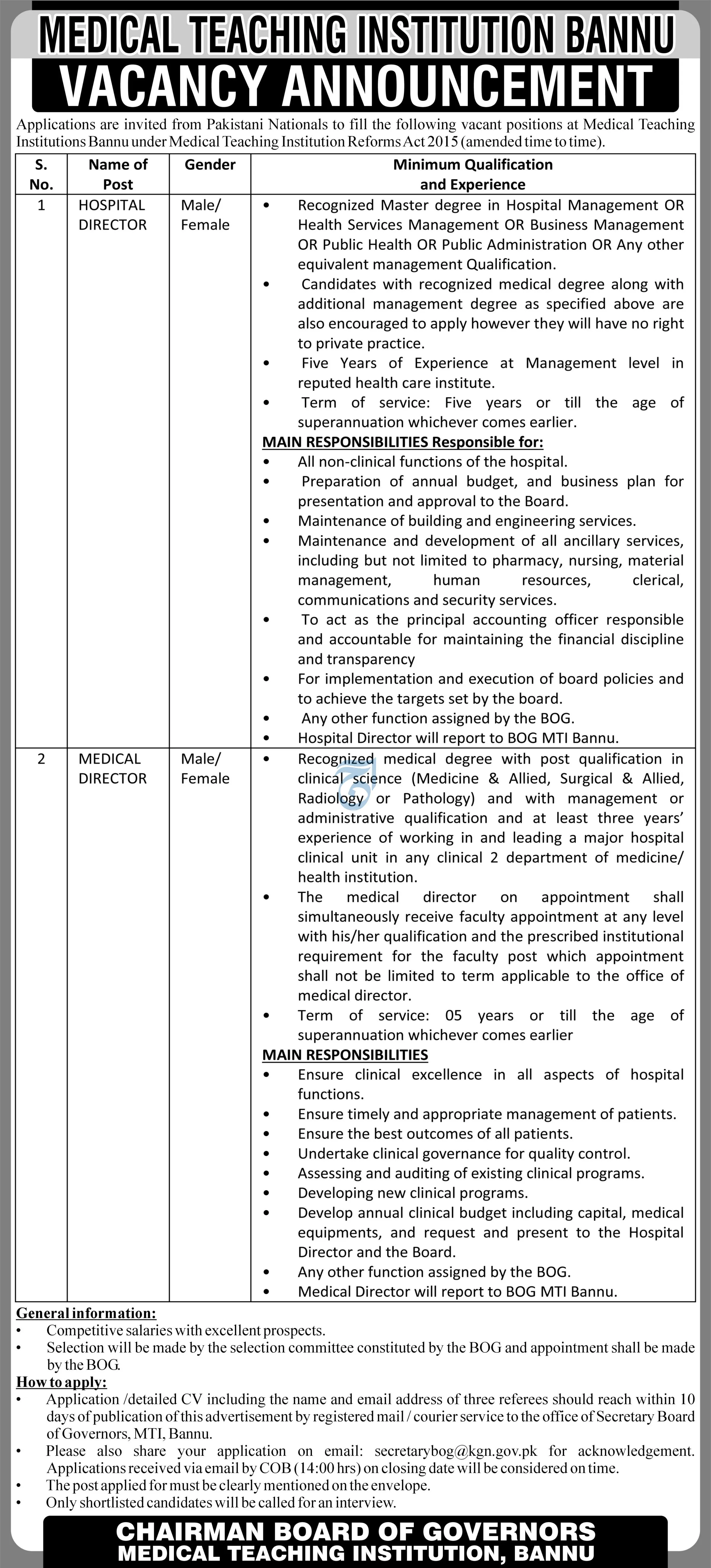 Medical Teaching Institution Bannu Jobs 2024 Jobs 2024 — original advertisement