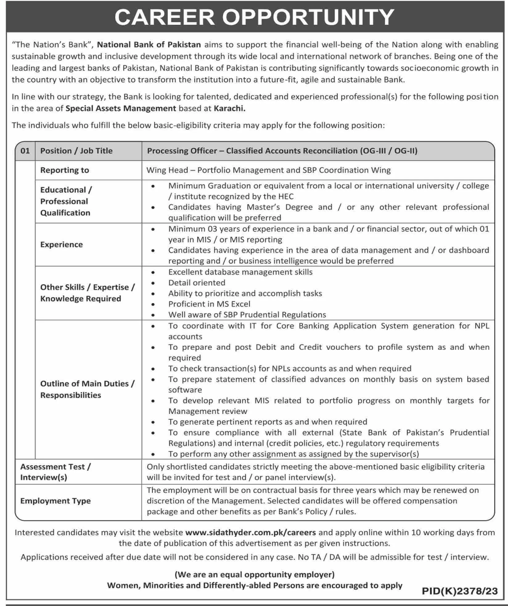 National Bank of Pakistan NBP Karachi Jobs 2024 Jobs 2024 — original advertisement