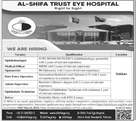 Al Shifa Trust Eye Hospital Jobs 2024 – Al-Shifa Trust Eye Hospital Rawalpindi Pakistan Jobs 2024 — original advertisement