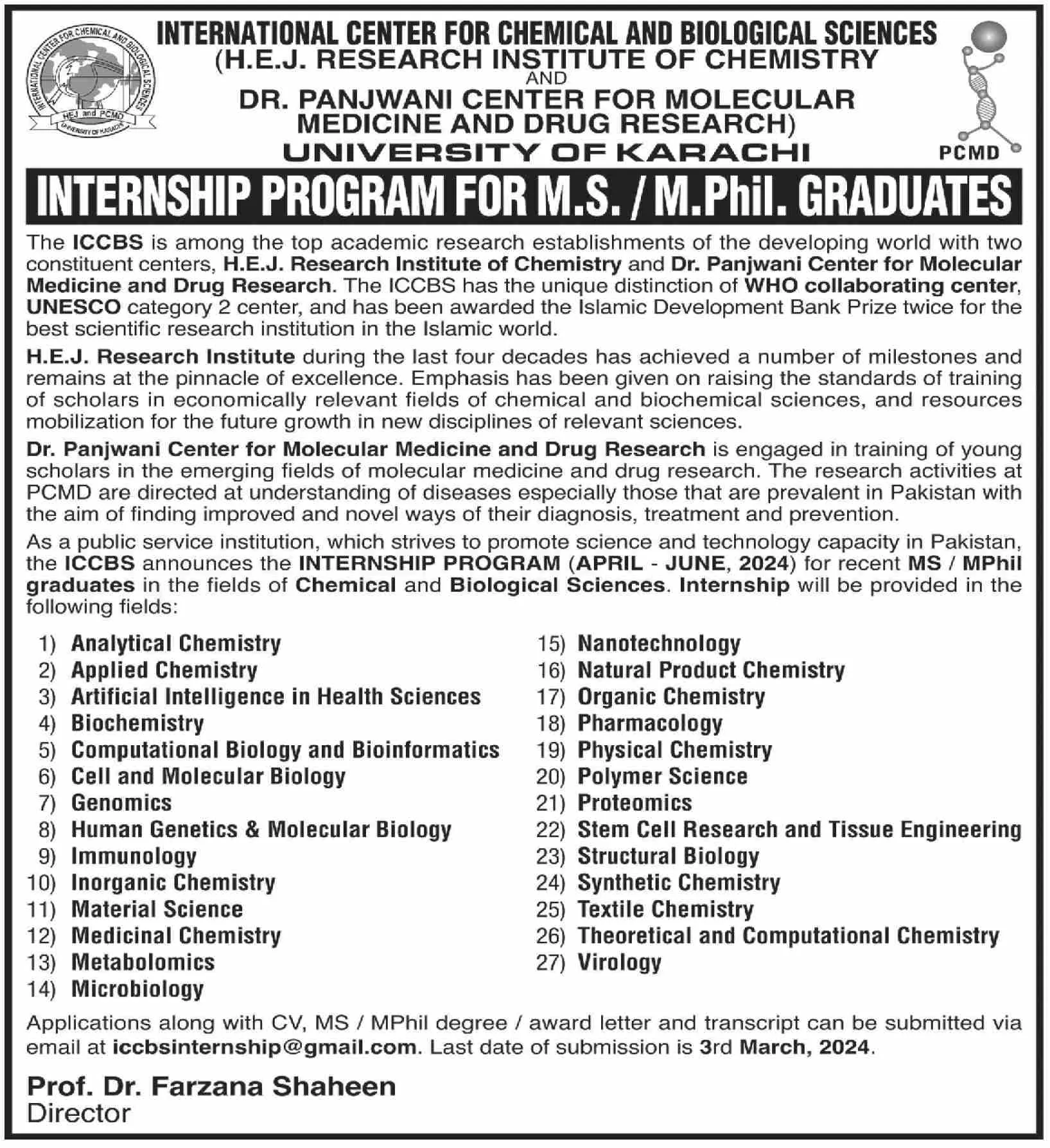 University Of Karachi Sindh UOK Internship 2024 Jobs 2024 — original advertisement