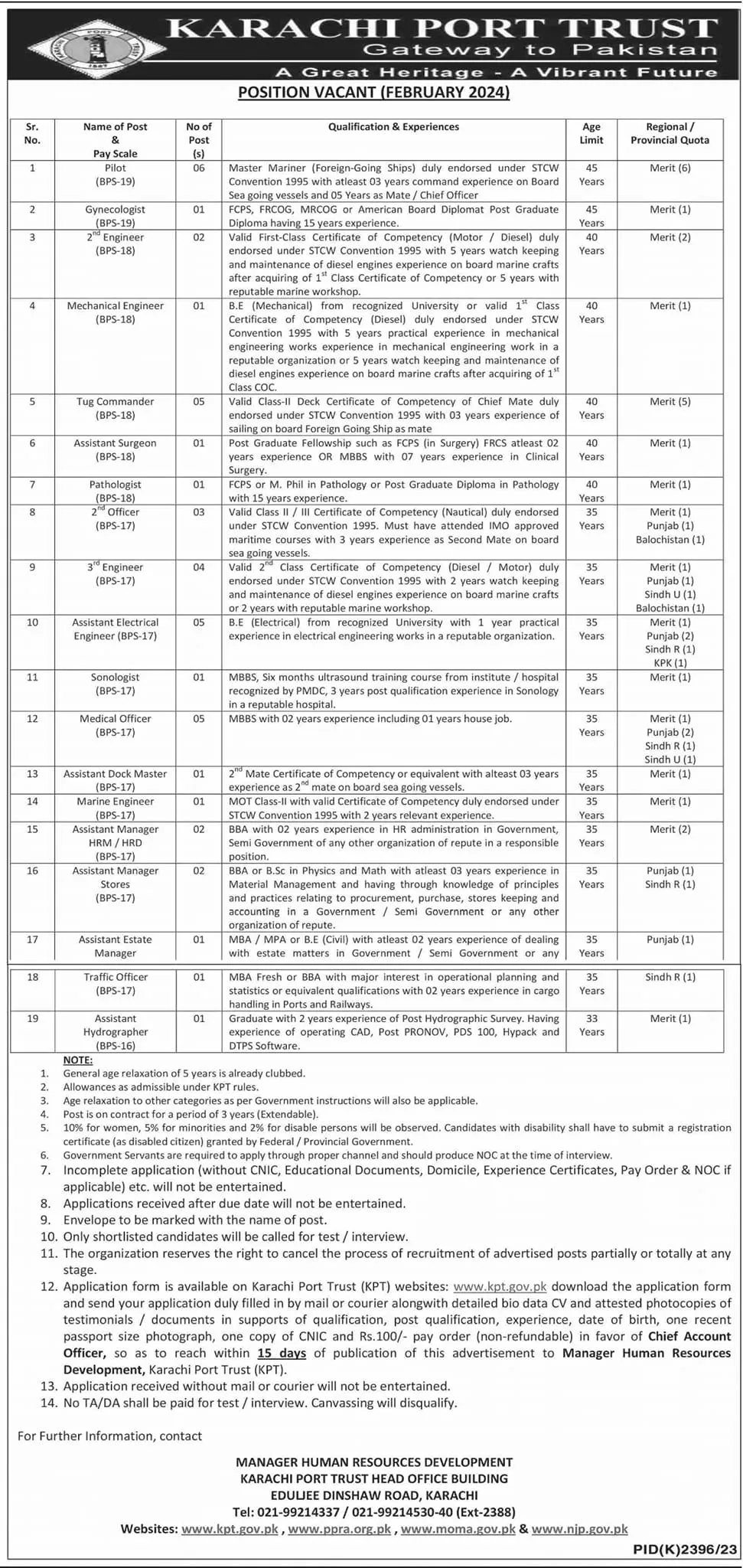 Karachi port trust Kpt karachi sindh Jobs 2024 Jobs 2024 — original advertisement