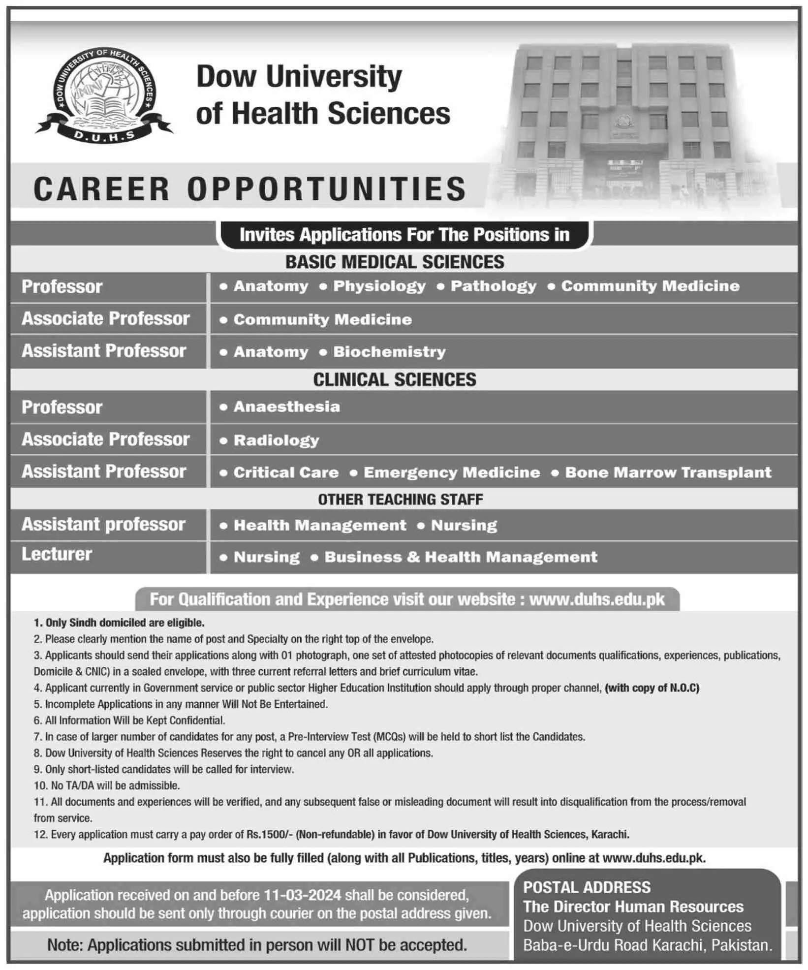 Dow university of health sciences karachi Jobs 2024 Jobs 2024 — original advertisement