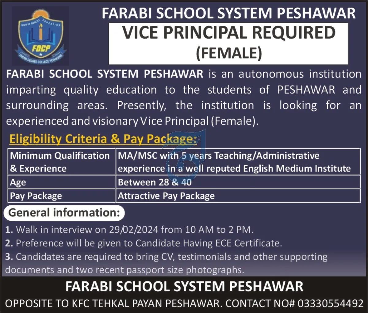 Farabi School System Peshawar Jobs 2024 Jobs 2024 — original advertisement