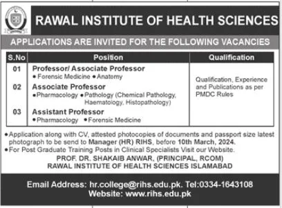 Rawal Institute Of Health Sciences RIHS Jobs 2024 Jobs 2024 — original advertisement