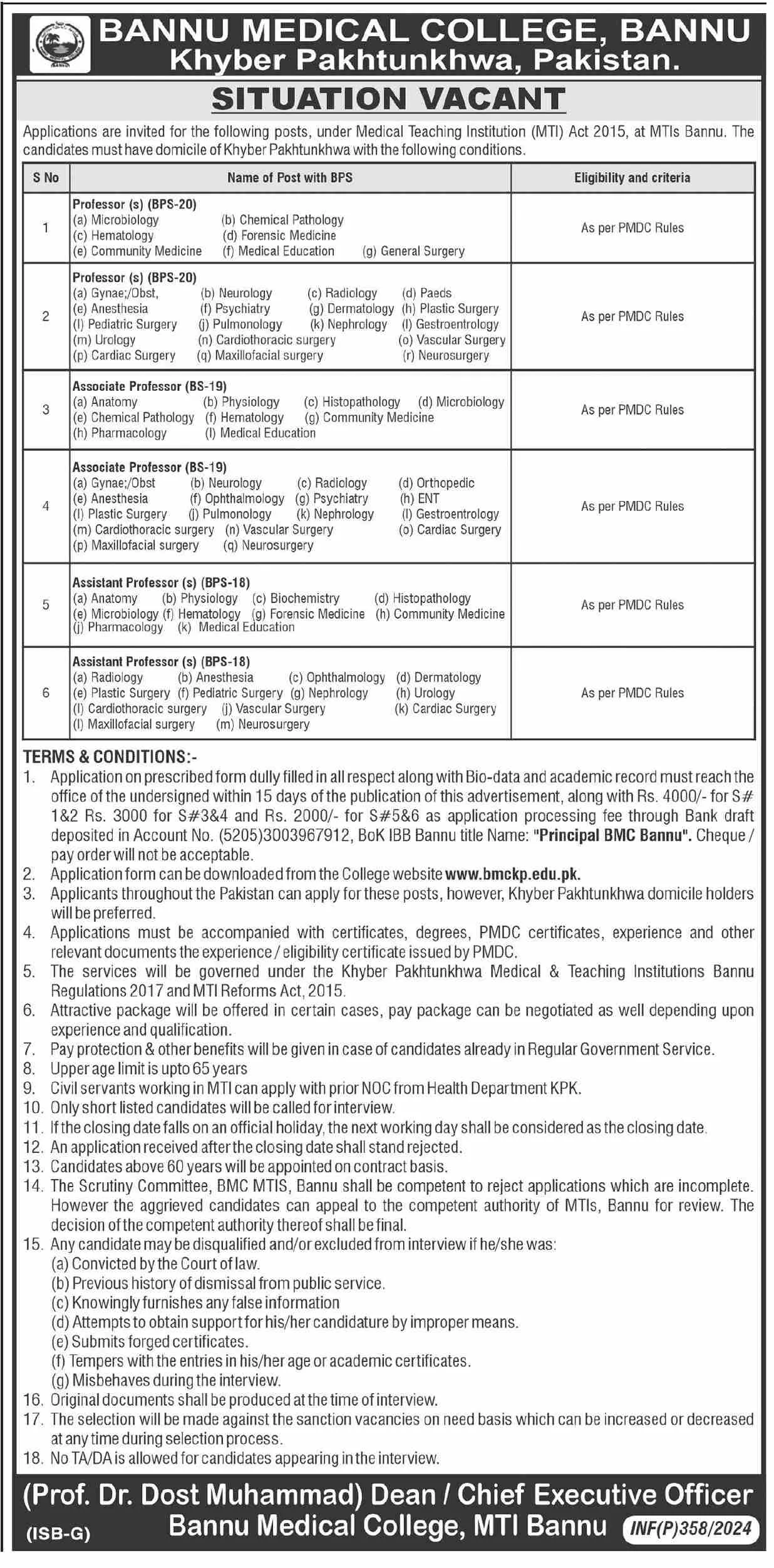 Bannu Medical College Bannu Khyber Pakhtunkhwa Jobs 2024 – Bannu Medical College Bannu Kpk Jobs 2024 — original advertisement