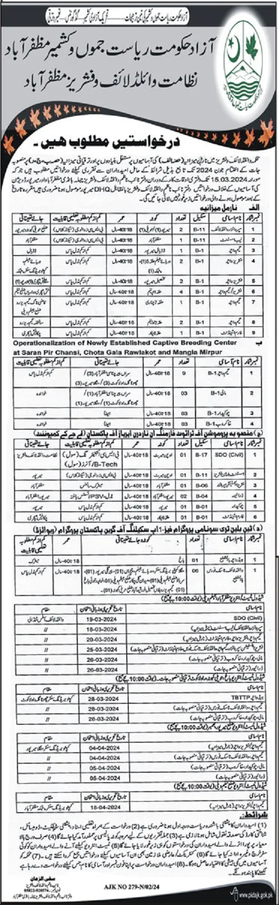 Wildlife And Fisheries Department Muzaffarabad Ajk Jobs 2024 – Govt of Azad Kashmir Jobs 2024 — original advertisement