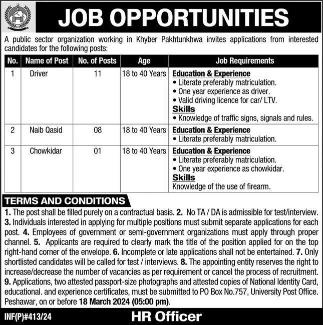 Public Sector Organization In Peshawar Jobs 2024 Jobs 2024 — original advertisement