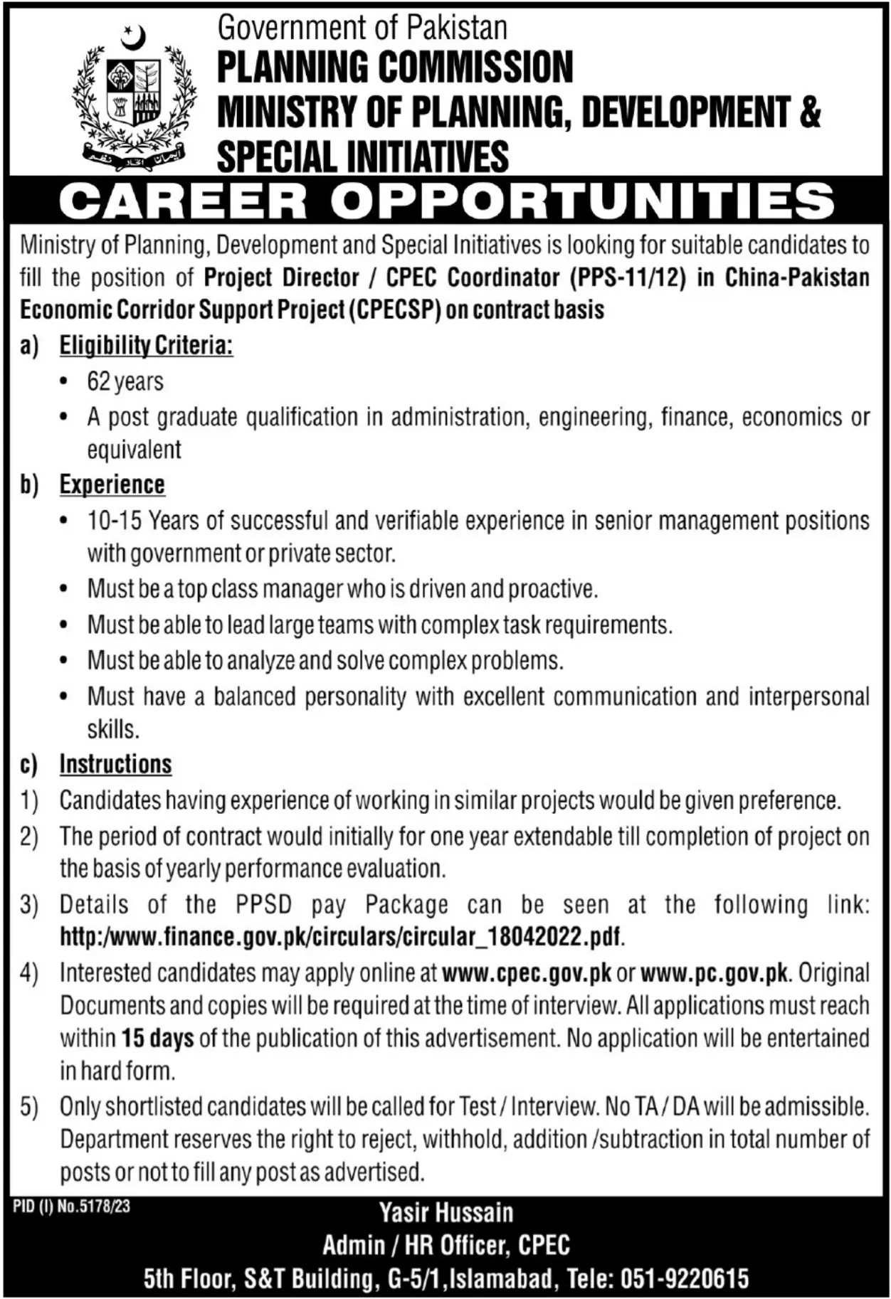 Ministry of Planning Development and Special Initiative Jobs – Ministry of Planning Development & Special Initiatives Islamabad Jobs 2024 — original advertisement