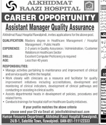 Al Khidmat Raazi Hospital Rawalpinidi Jobs 2024 – Alkhidmat Jobs 2024 — original advertisement