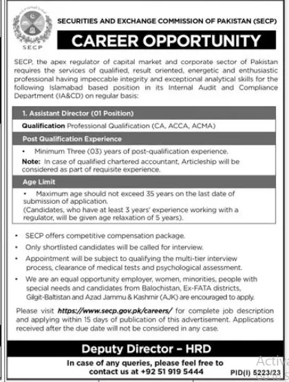 Securities and Exchange Commission of Pakistan Islamabad Job – Securities & Exchange Commission of Pakistan Jobs 2024 — original advertisement