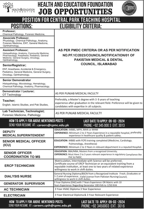Health And Education Foundation Lahore Punjab Jobs 2024 – Health Department Punjab Jobs 2024 — original advertisement