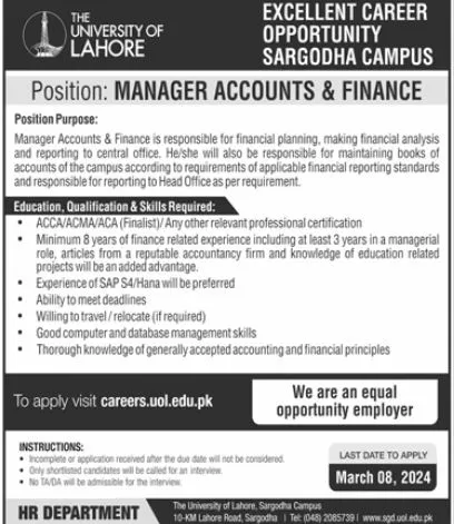 The University Of Lahore UOL Jobs 2024 Jobs 2024 — original advertisement