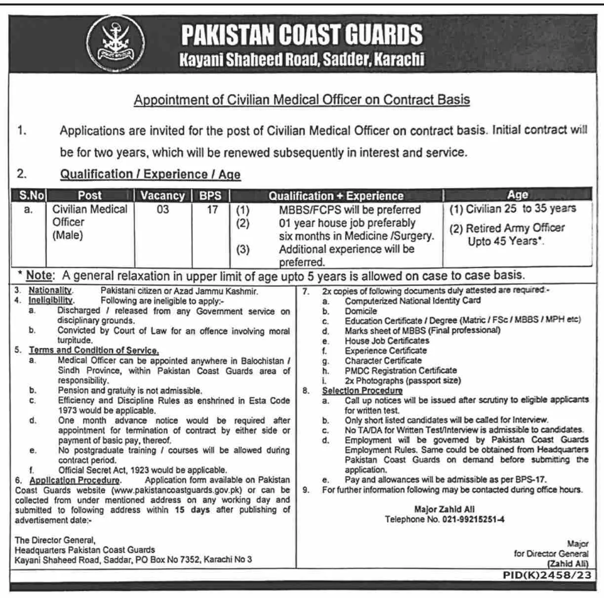 Pakistan Coast Guards Karachi Jobs 2024 Jobs 2024 — original advertisement